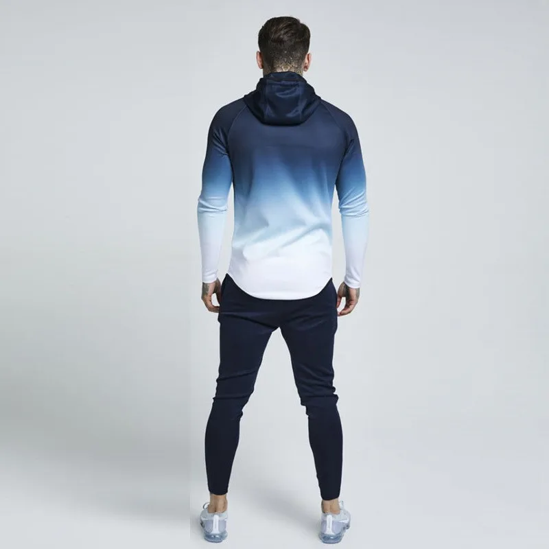  Autumn winter fashion new men's Hooded Long sleeve sweatshirt fashion Gradient color slim zipper Sw