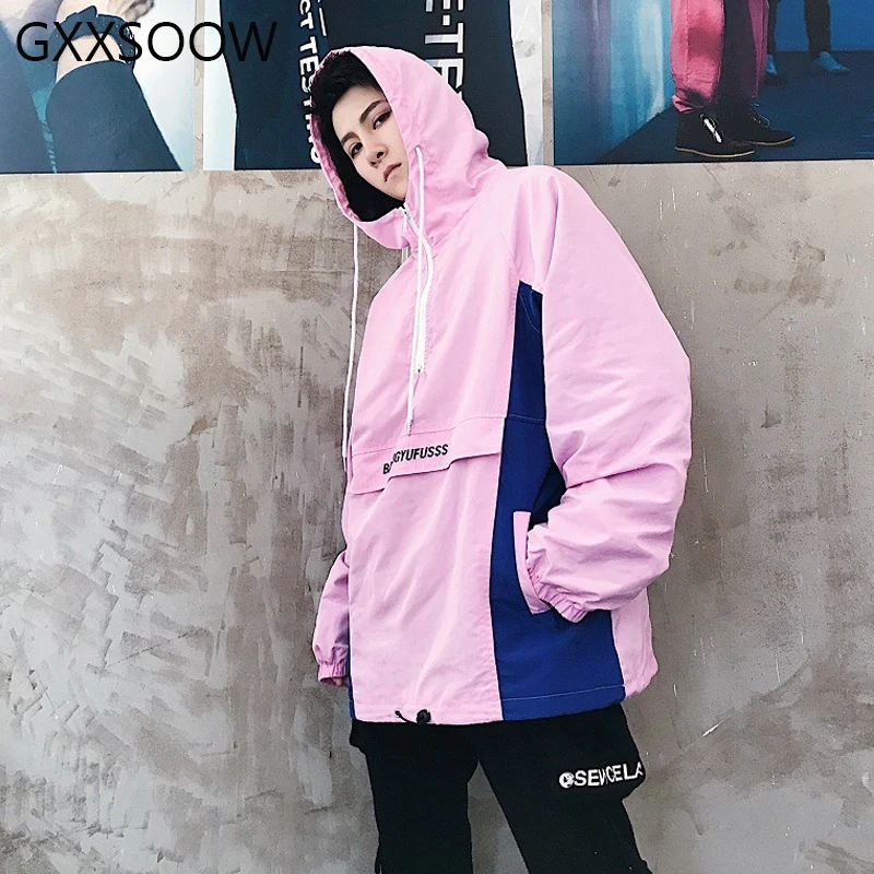 

Hip Hop Pink Jacket Men Hooded Jackets Windbreaker 2019 Autumn Fashion Men Women Hoody Coats Japanese Streetwear GM140