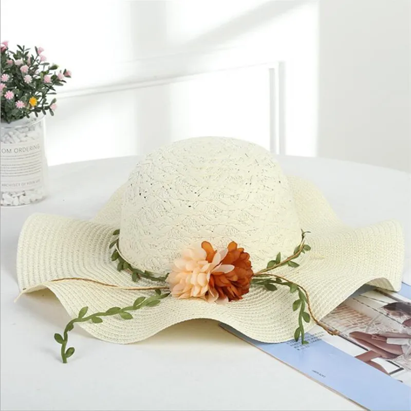 

Willow Valley Fashion Large Brimmed Hat Flower Wide Brim Straw Beach Sun Hats