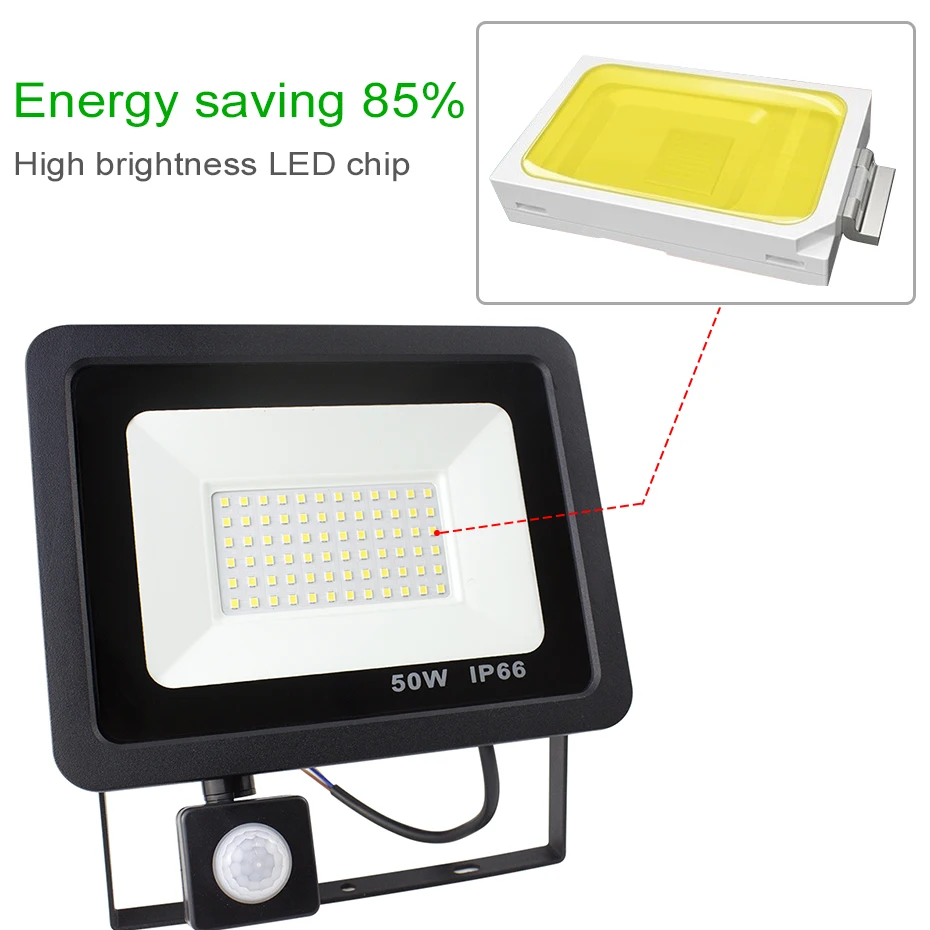 Motion Sensor LED Flood Light 10W/20W/30W/50W 220V Floodlight Searching Lamp IP66 Reflector foco led exterior Outdoor Spot Light