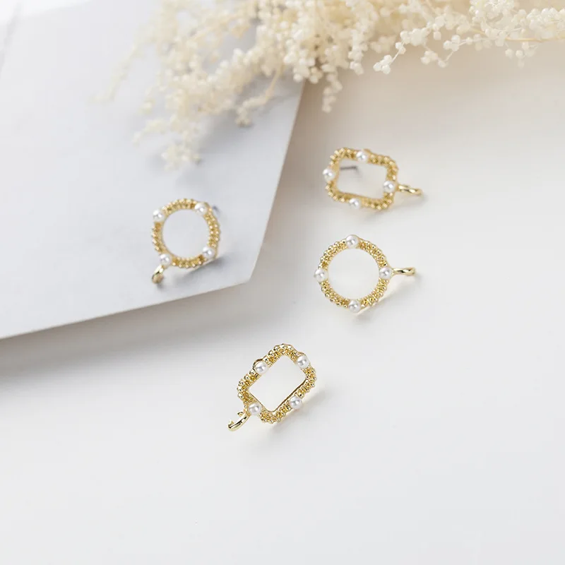 

20 PCS Fashion Metal Alloy Gold Imitation Pearl Stud Earring Settings With a Loop For Jewelry Making 20*15mm 20*12mm