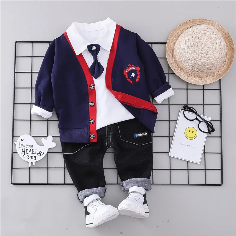 HYLKIDHUOSE 2018 Autumn Baby Boy Clothes Suits Infant Clothing Sets Coat Lapel T Shirt Pants Gentleman Style Children Costume