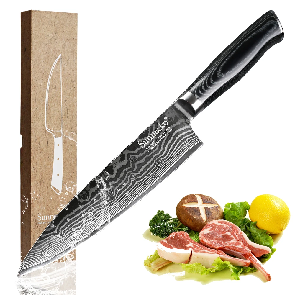 

Sunnecko 8" Chef's Knife Japanese VG10 Damascus Steel 73 Layers Blade Chef Cooking Kitchen Knives Razor Sharp Micarta Handle