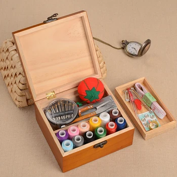 

DIY Wood Box Sewing Needle Scissors Tape Tool Set Multifunction Threads Sewing Tools Accessory Sewing Kits For Home & Travelling
