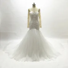Sweetheart Neckline Full Beading Mermaid Wedding Dress Luxury Shinny beads and pearls mermaid bridal gown long sleeves court