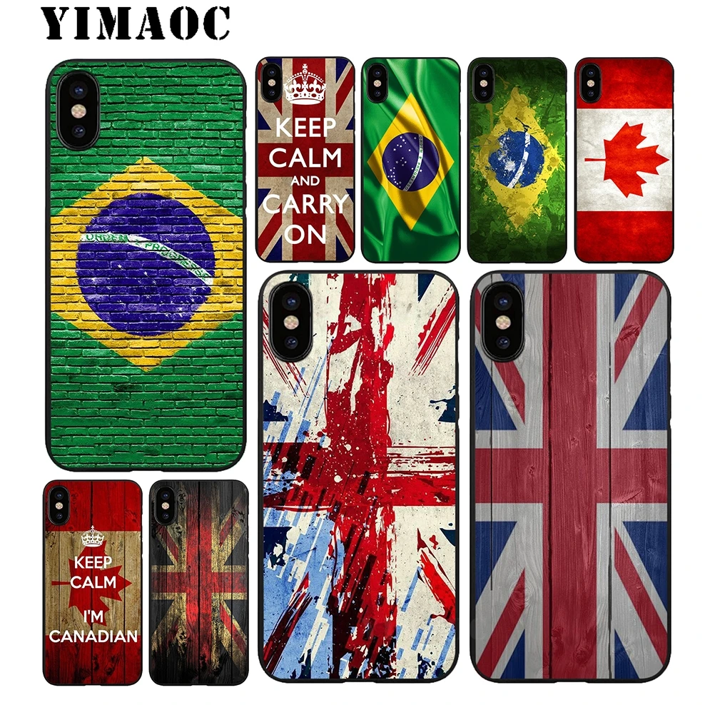 YIMAOC London Brazil Canada Flag Soft Silicone Case for iPhone 11 Pro Xr Xs Max X or 10 8 7 6 6S Plus 5 5S SE |