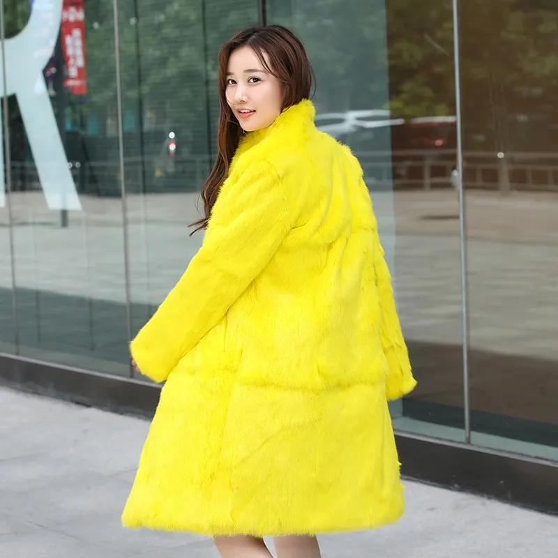 

2024 New genuine natural real whole skin rabbit fur coat women long fashion jacket winter outwear overcoat free shipping Z431