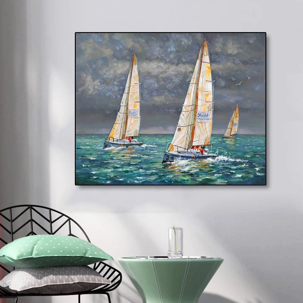 

Laeacco Abstract Canvas Painting Sailboat Poster and Prints Seascape Wall Art Picture Bedroom Living Room Modern Home Decoration