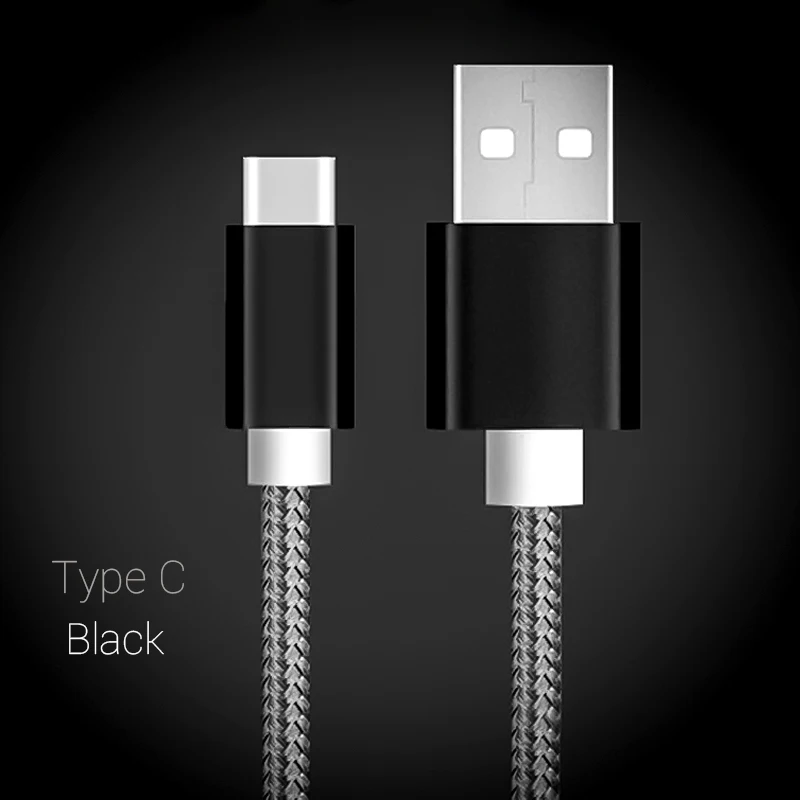 2 m 3M usb кабель с Тип USB C кабель для samsung huawei Xiaomi Коврики 20 lite usb C для быстрой зарядки и передачи данных нейлоновый кабель для Redmi 7 Galaxy note 9 s10 - Цвет: Black Type C