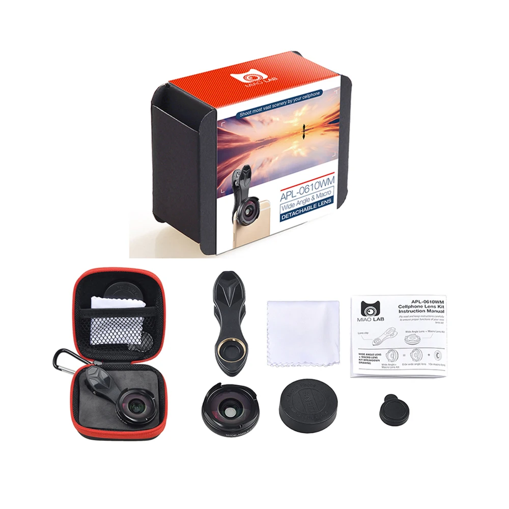 APEXEL Pro Optic phone lens 4 k HD 0.6x широкоугольный + 10x Макро объектив камеры комплект для iPhone 5S