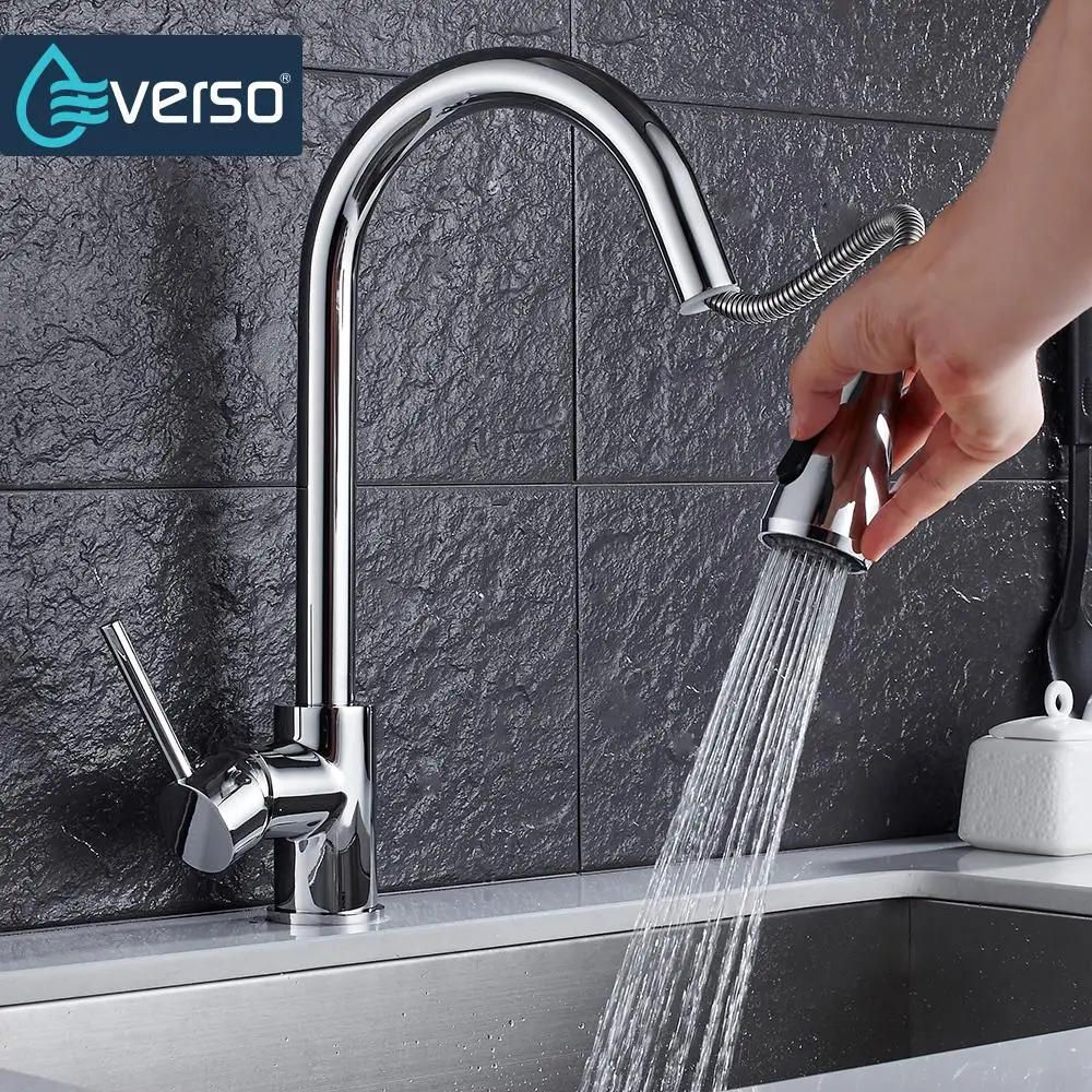 EVERSO Kitchen Faucet Pull Out Brass Sink Mixer Tap Kitchen Tap Spray Head Deck Mounted 360 Swivel Torneira De Cozinha EVERSO Kitchen Faucet Pull Out Brass Sink Mixer Tap Kitchen Tap Spray Head Deck Mounted 360 Swivel Torneira De Cozinha