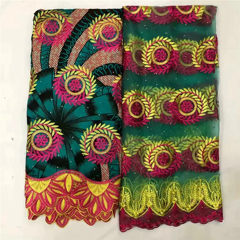 

Hot Sale!African Wax Lace Fabrics 6 Yards 100% Cotton Guipure Lace African Ankara Wax Fabric With Embroidered For Party Dress XM