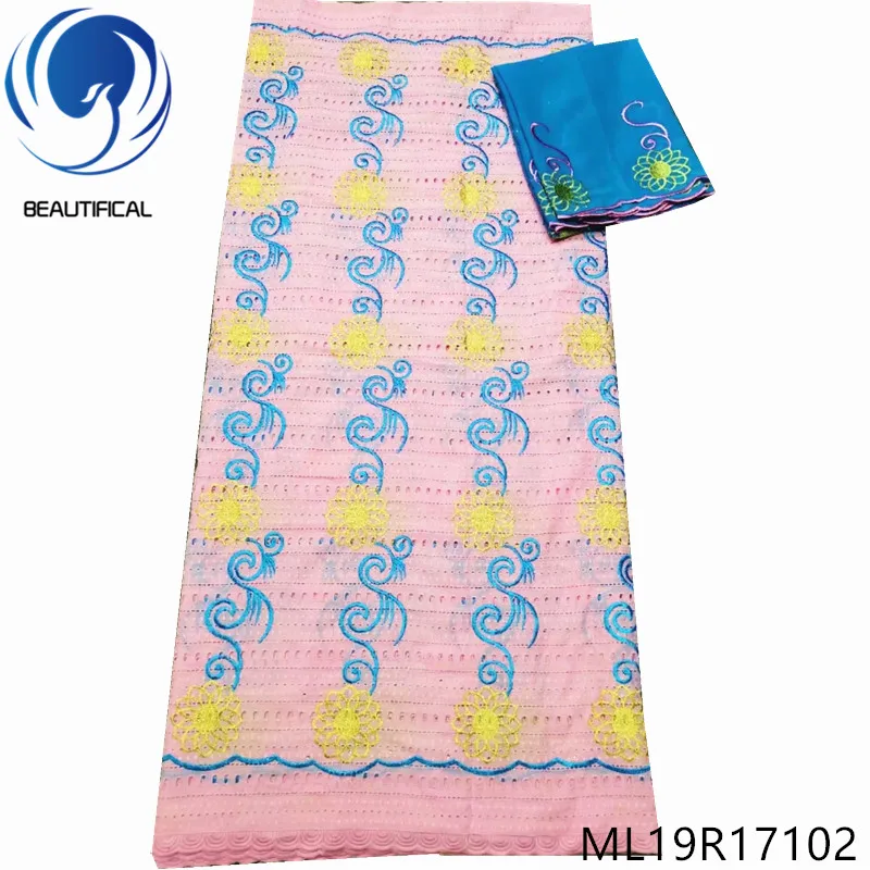 

BEAUTIFICAL swiss lace african fabrics embroidery cotton lace fabric 5+ 2yards Hot sale nigerian swiss voile lace ML19R171