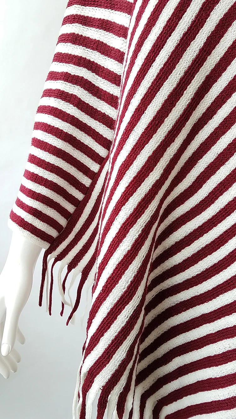 Зима полосы пончо с кисточками свитер шали Для женщин Высокая Шея Теплый Вязание Рождественский подарок пиджаки обертывания