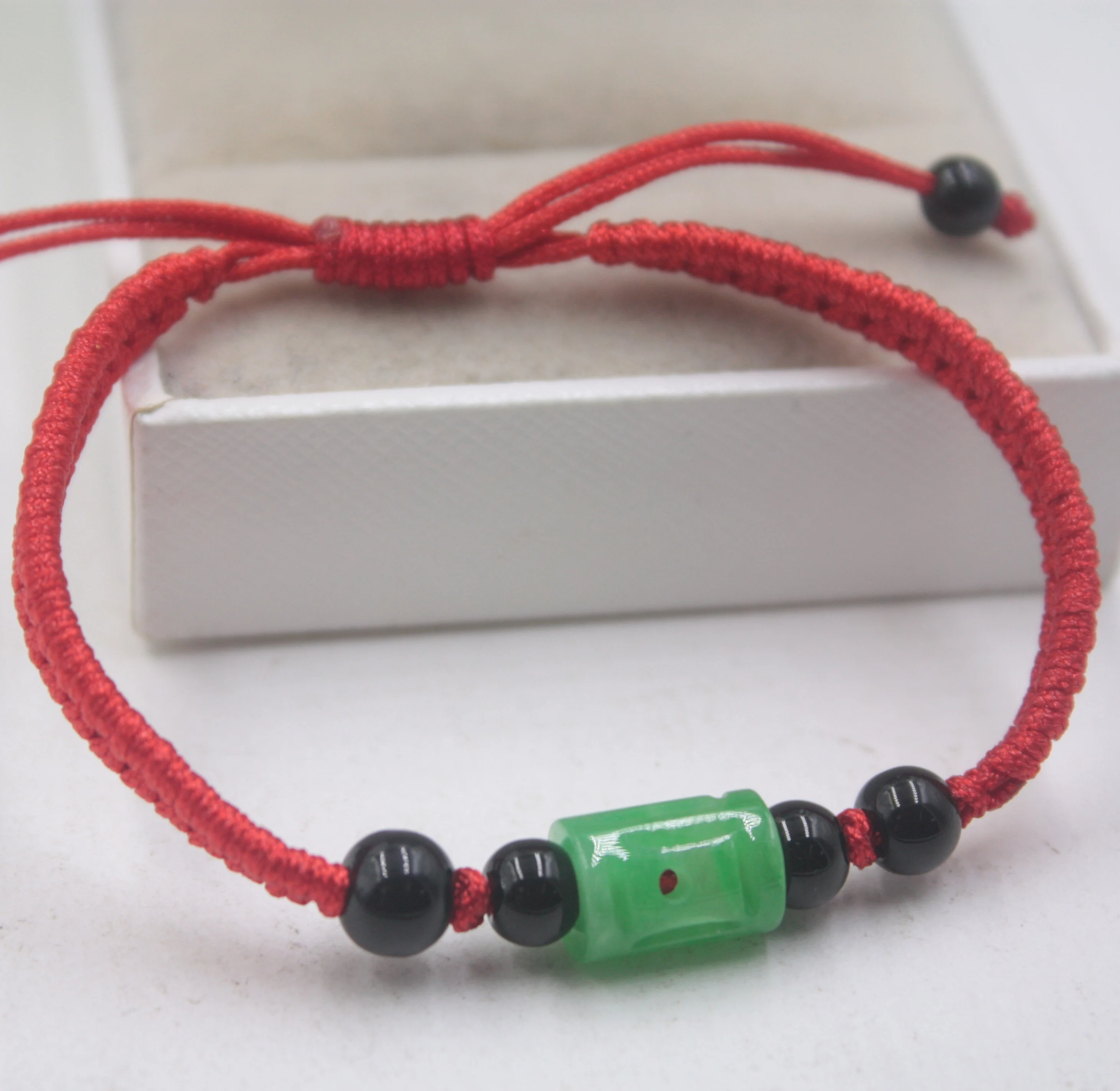 

Real Natural Jade Jadeite Bracelet Round Bead Green For Women And Men Brown Weave Lucky Bracelet 6.3''L Link