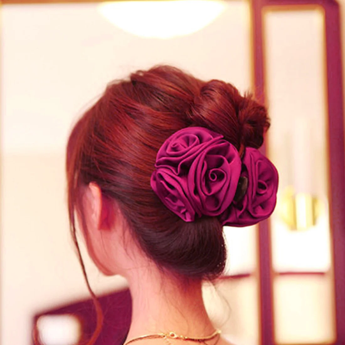 Korean 1 X Elegant Flower Hair Claws Korean Beauty Ribbon Rose Hair