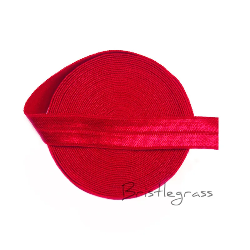 

BRISTLEGRASS 5 Yard 5/8" 1.5cm Poppy Red Solid FOE Fold Over Elastics Spandex Satin Kids Hairband Headband Lace Trims DIY Sewing