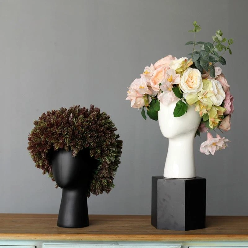 

Moder human head model ceramic vase New concept of home ornaments abstract tabletop vases dry flower artificial flower pot