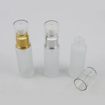 

360 x 30ml High Quality Frost Clear Lotion Pump Cream Glass Bottle With Gold Silver Aluminum Pump 1oz Glass Container