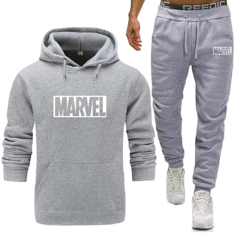Спортивный костюм мужской комплект бренд Человек-паук Marvel комплект из двух предметов спортивная одежда все хлопок внутренний флис толстые толстовки+ брюки спортивный костюм