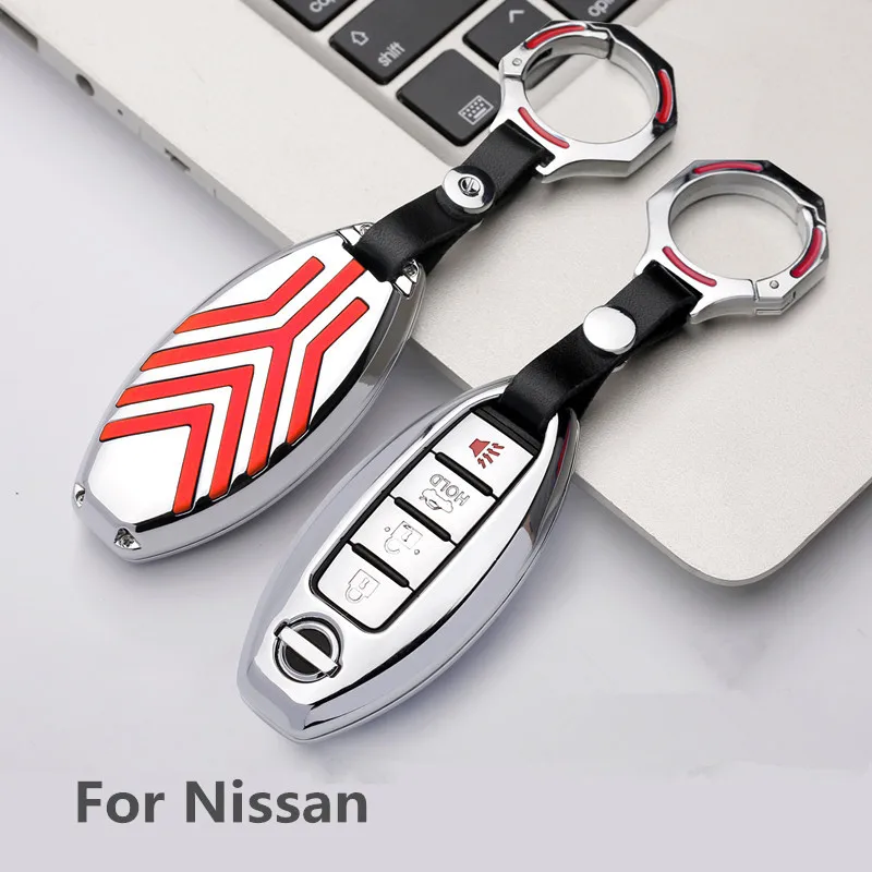 Чехол для ключей автомобиля с цветной полосой из цинкового сплава, дистанционный брелок, чехол для ключей, автомобильные аксессуары для Nissan Altima GT-R 370Z Leaf Infiniti