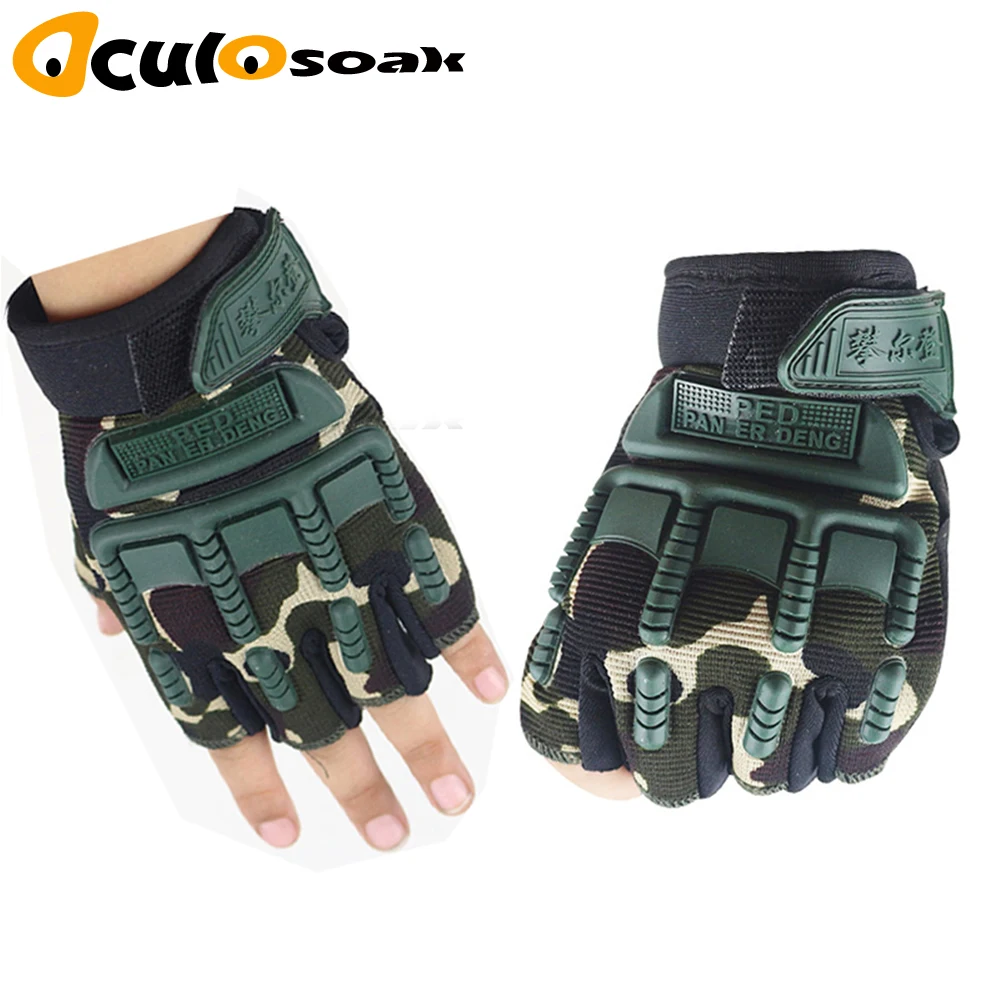 

5-13 Years old Kids Tactical Fingerless Gloves Military Armed Anti-Skid Rubber Knuckle half Finger Boys Girls Children Gloves