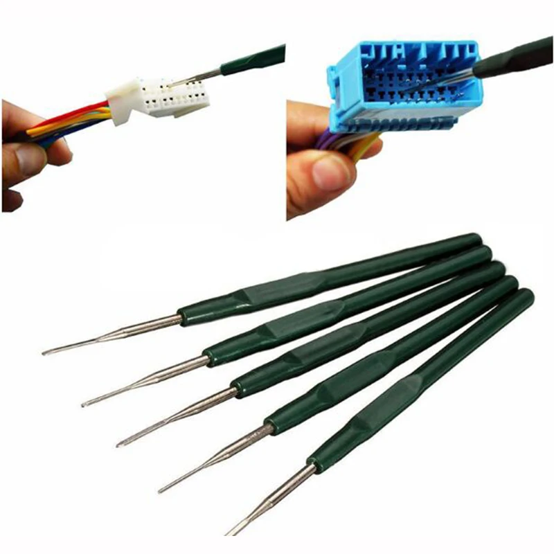 5pcs DIY Automotive Wiring Harness Dismount Tool Kit Titanium Alloy Terminal Socket Plug Pin Removal Tool Kit 1 Set 