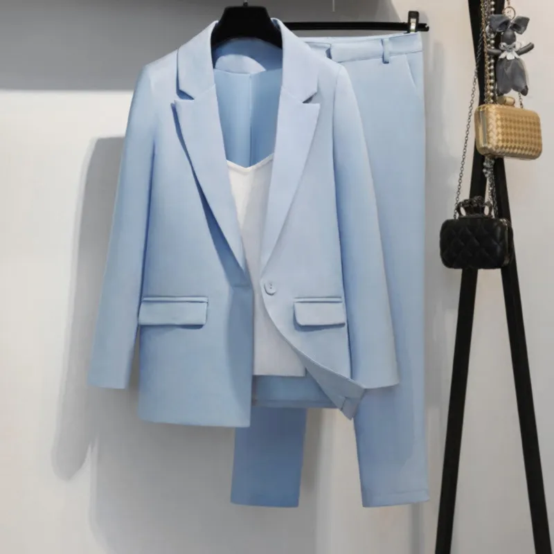 Custom fashion new women's women's light blue single button suit two