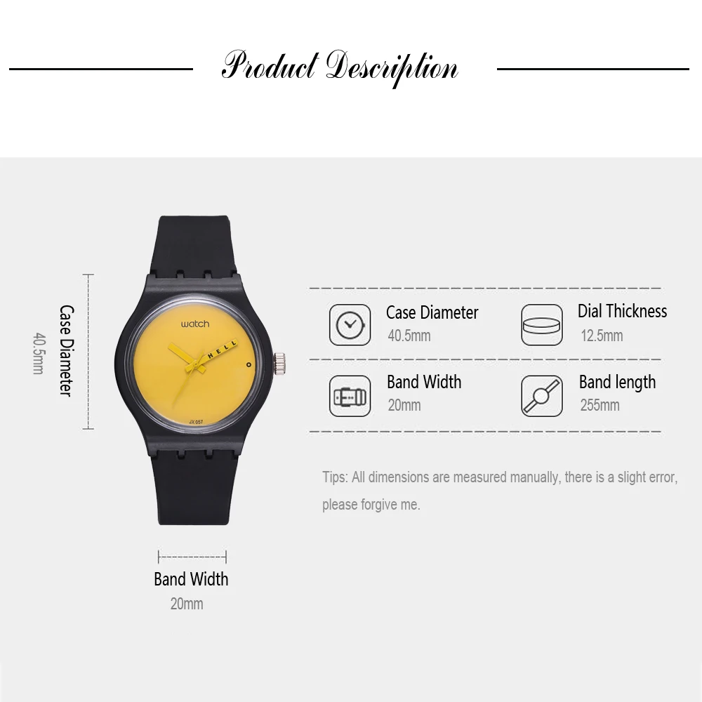 Модные часы для женщин спортивные креативные Желтый Простой циферблат черные ремешки кварцевые часы Ins Стиль Силиконовые Relogio Feminino LS1093