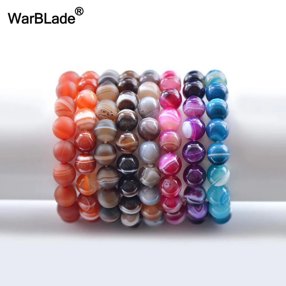 

WarBLade Natural Stone Agate' Bracelet Red blue brown Frosted Onyx Persian Striped Agates Beaded Bracelets Bangles For Men Women
