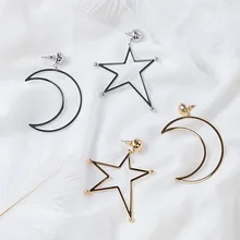 Большие звезды и луна корейские стильные серьги-гвоздики для женщин девушки уха ювелирные изделия геометрические простые Brincos Ювелирные изделия Подарки XE73
