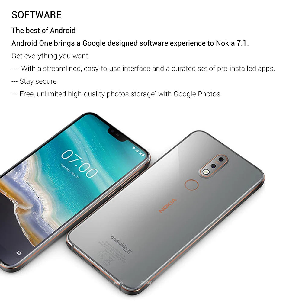 Глобальная версия 5,8" Мобильный телефон Nokia 7,1 TA-1097 4G LTE Snapdragon 636 4 Гб ОЗУ 64 Гб ПЗУ Восьмиядерный NFC Смартфон с отпечатком пальца