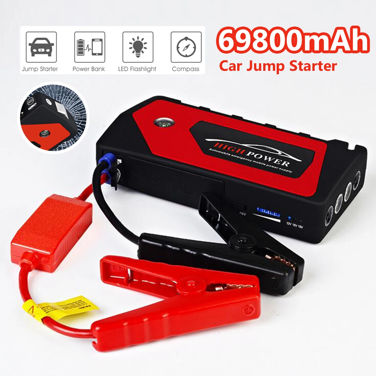 Car Jump Starter Emergency 69800mAh 12V Starting Device 4USB SOS LED Light Mobile Power Bank Car Charger For Car Battery Booster