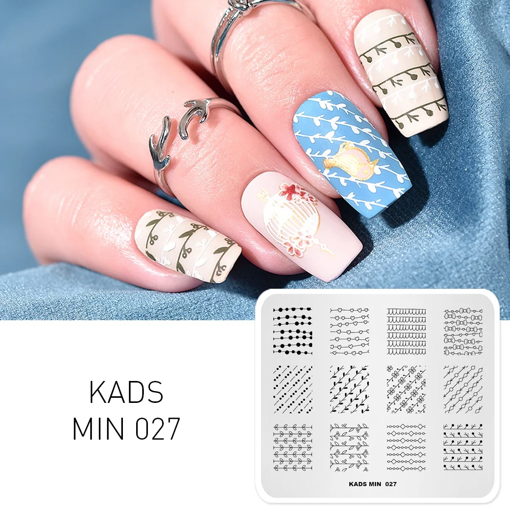KADS пластины для стемпинга ногтей 33 дизайна, серия MIN, накладные изображения, шаблонные штампы, сделай сам, маникюрный штамп, трафарет для дизайна ногтей