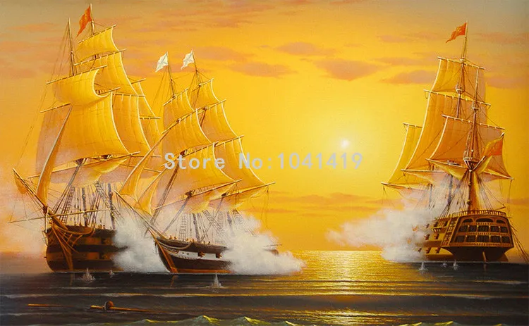 HD Золотая картина маслом парусная лодка фото обои для учебы гостиной диван фон Настенная роспись Papel де Parede 3D Paisagem