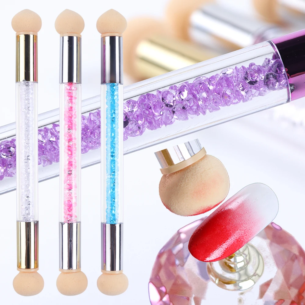 

1pc Washable Sponge Nail Brush Detachable Pen Double Head Rhinestone Gradient Blooming Reusable Nail Art Tool for Manicure BE945