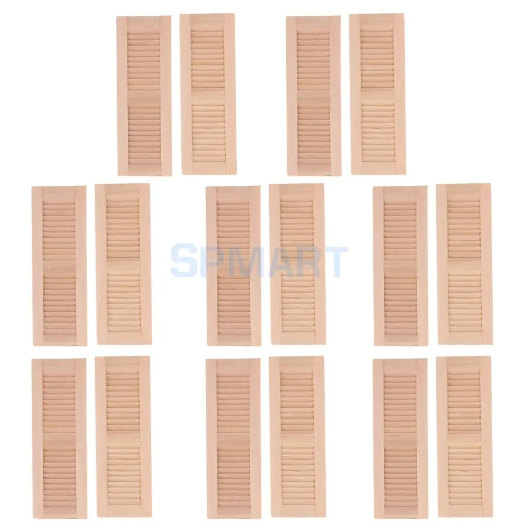 8 Pairs Unpainted 1/12 Dollhouse Miniatures Furniture Wooden Shutters Blind Window DIY Accessories Room Decor