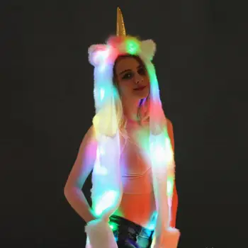 

Christmas Halloween Adult LED Hat With Pocket Cartoon Unicorn Women Men Faux Fur Hats Winter Warm Cap Scarf Cosplay Props