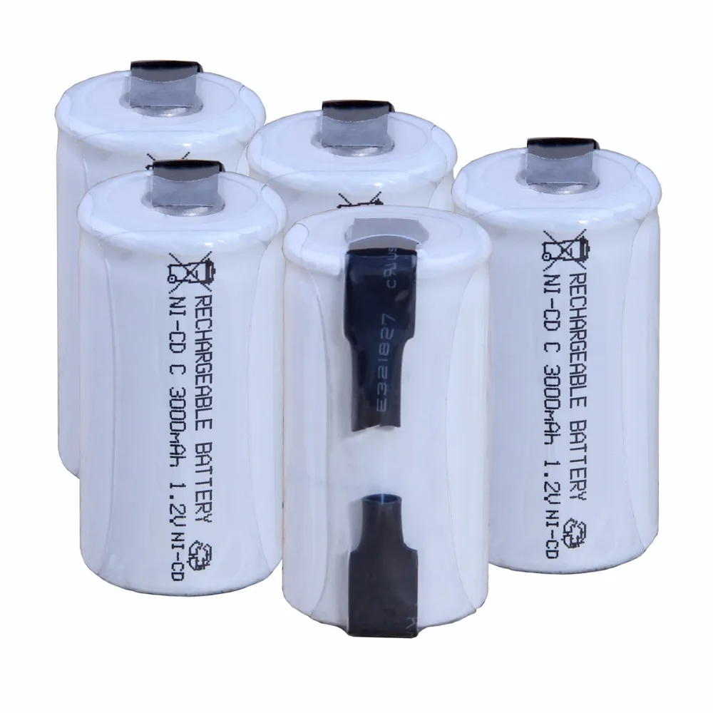 5 pcs C battery rechargeable batteries 4.8*2.5cm nicd 3000mah for hand held game household flashlight high drain appliances | Электроника