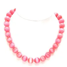 Большой 12 мм розовый Кошачий глаз камень ожерелье с большой лунной застежкой-5258 /розничная