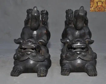

wedding decoration 6"Old China Buddhism bronze lion beast Foo dog statue Incense burner Censer Pair