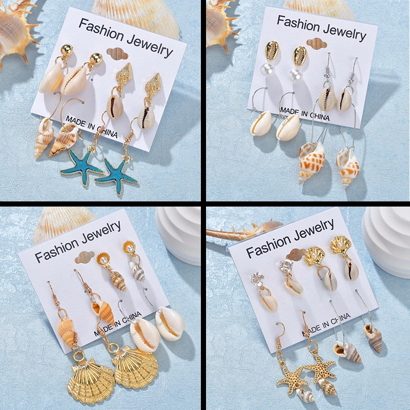 

Trendy Sunny Beach Earings Summer Style Charm Dangle Earrings For Women Multicolor Shell Starfish Hollow Heart Lovers' Earring