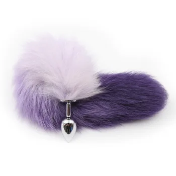 New white pink purple color fox tail small medium large Anal Plug beads Metal Butt plug Role Play Flirting Fetish sex Toy Women 2