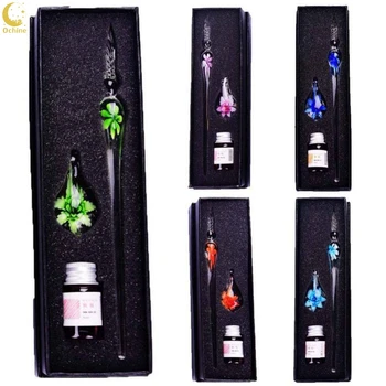 

Ochine Handmade Crystal Glass Dip Pen Signature Pen Kit with Bottle Ink for Art Calligraphy Writing