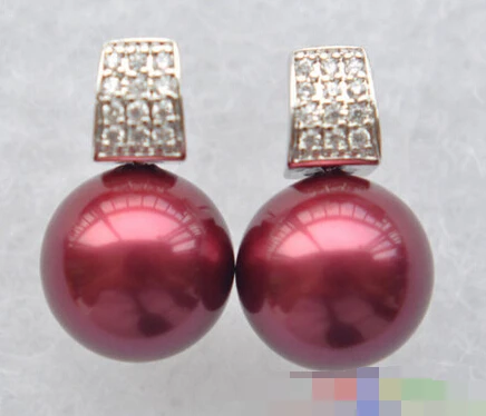 

hot sell new - free shipping 00362 purple round south sea shell pearl stud earring