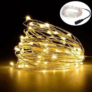 

10m - 50m DC12V Fairy LED String Light Waterproof Silver Copper Wire For Christmas Festival Party Weeding Decoration Lighting
