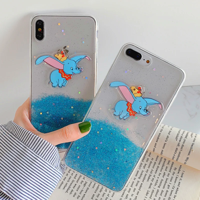 

3D lovely Dumbo elephant glitter bling Epoxy case for iPhone X XS MAX XR 6 7 8 plus Transparent soft coque protective case