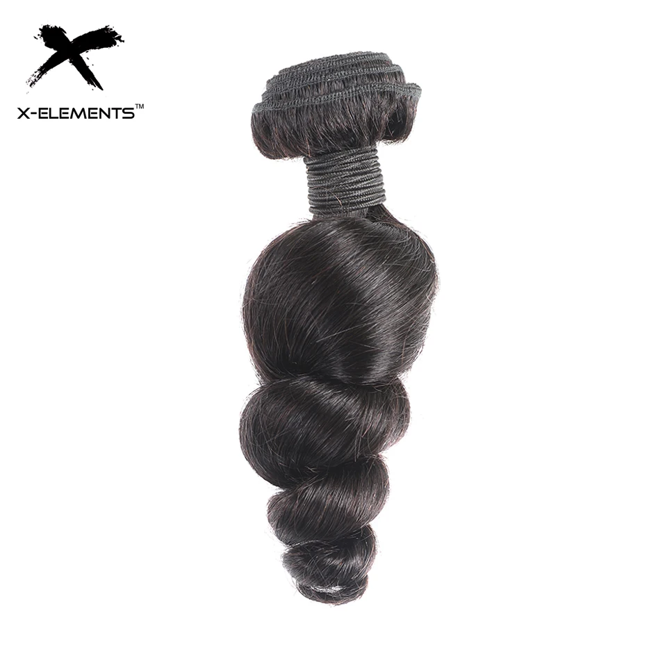X-Elements Indian Human Hair Bundles 1/3/4 Pcs Loose Wave Hair Weave Non-Remy Hair Extensions Natural Color 8-28 Inches