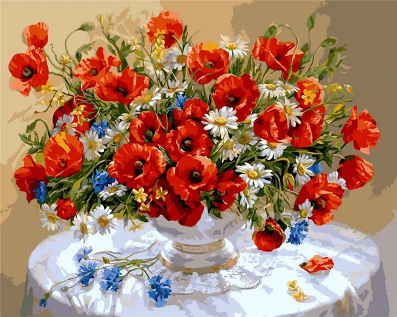 

HOME BEAUTY diy diamond embroidery set full crystal round diamond painting 5d picture of stones wall decor red flowers 35*45