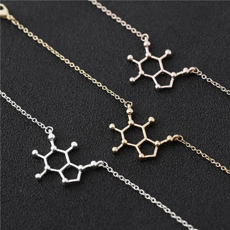 

hollow geometric Caffeine Molecule Necklace polygon Chemical Molecules Necklace Science Structure Chemistry Necklaces Jewelry